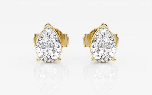 1.50 TCW IGI Certified Pear Cut Solitaire Lab Grown Diamond Stud Earrings Yellow Gold 14K  www.24kdiamond.com