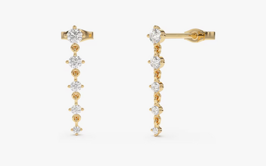 4 Prong Set Dangle Drop Natural Diamond Earrings Yellow Gold 18K