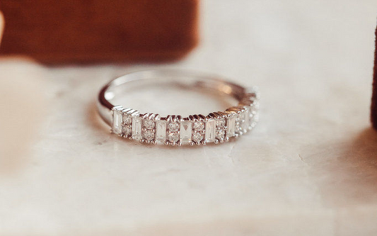 Baguette And Round Cut Natural Diamond Wedding Band White Gold 14K www.24kdiamond.com