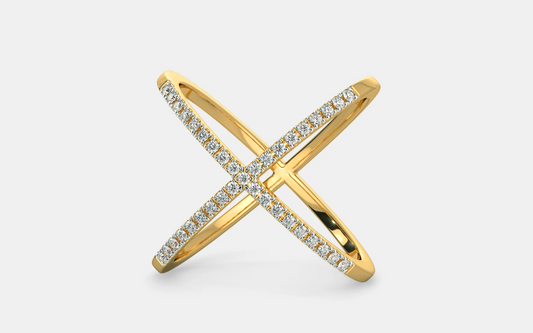 Natural Diamond Half Eternity Criss Cross X Ring In 14K Yellow Gold www.24kdiamond.com