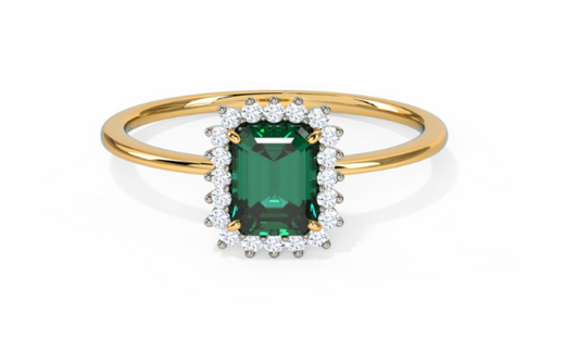 Emerald Gemstone And Round Cut Natural Diamond Women's Engagement Ring Yellow Gold 18K www.24kdiamond.com