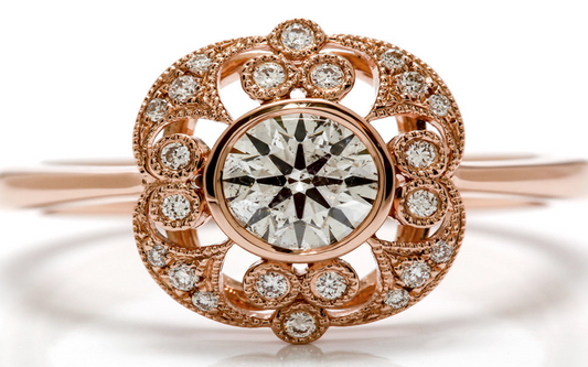 Vintage Style Halo Art Deco Engagement Ring Lab Grown Diamond Rose Gold 18K 24kdiamond