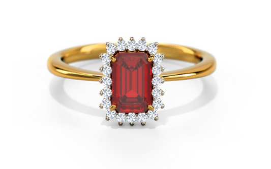 Ruby Gemstone And Round Natural Diamond Engagement Ring In 14K Yellow Gold www.24kdiamond.com