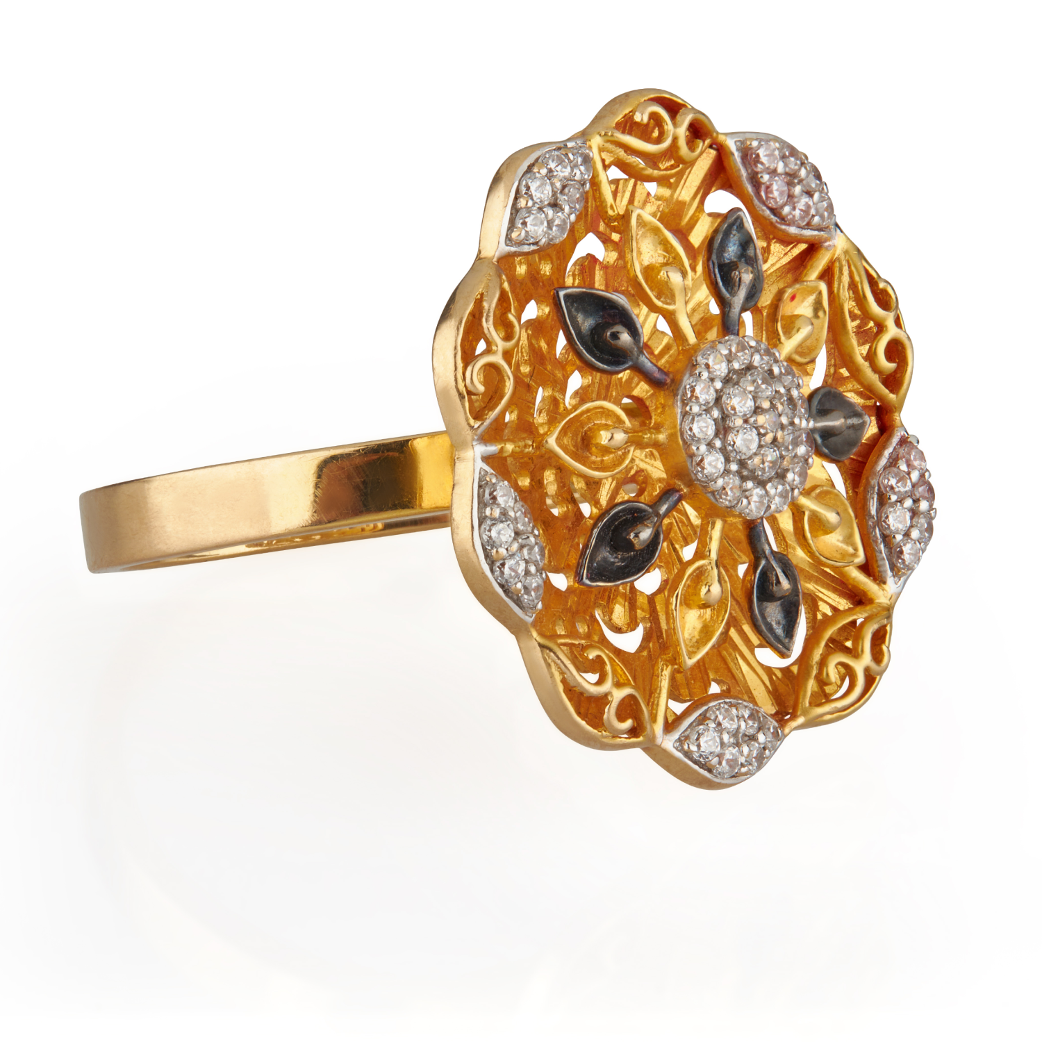 Big Flower Rund Diamond Halo Ring Yellow Gold 24kdiamond
