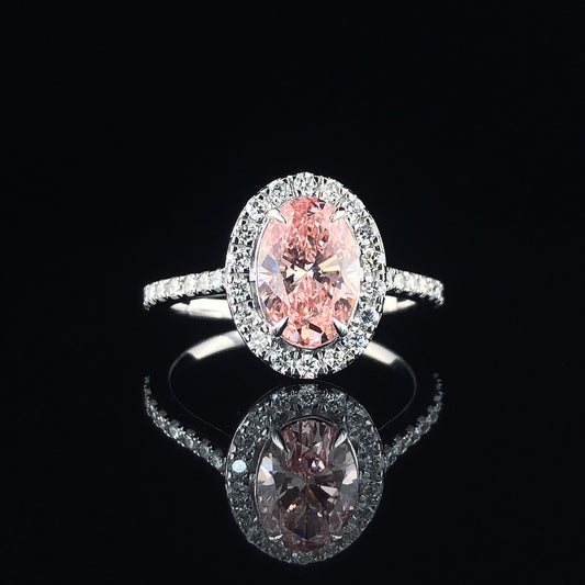 Fancy Intense Pink Oval Cut Lab Grown Diamond Halo Engagement Ring