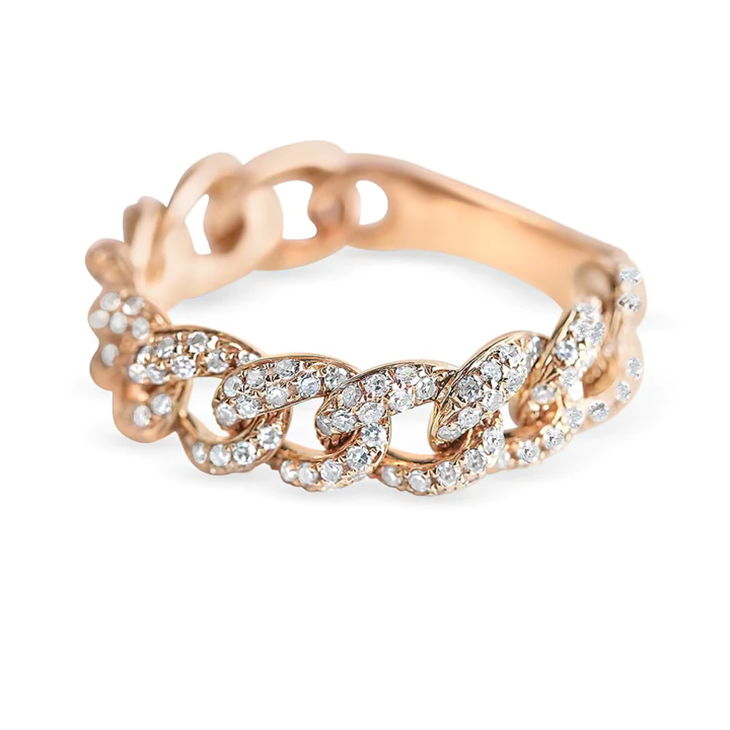 Round Cut Diamond Link Chain Stackable Ring www.24kdiamond.com
