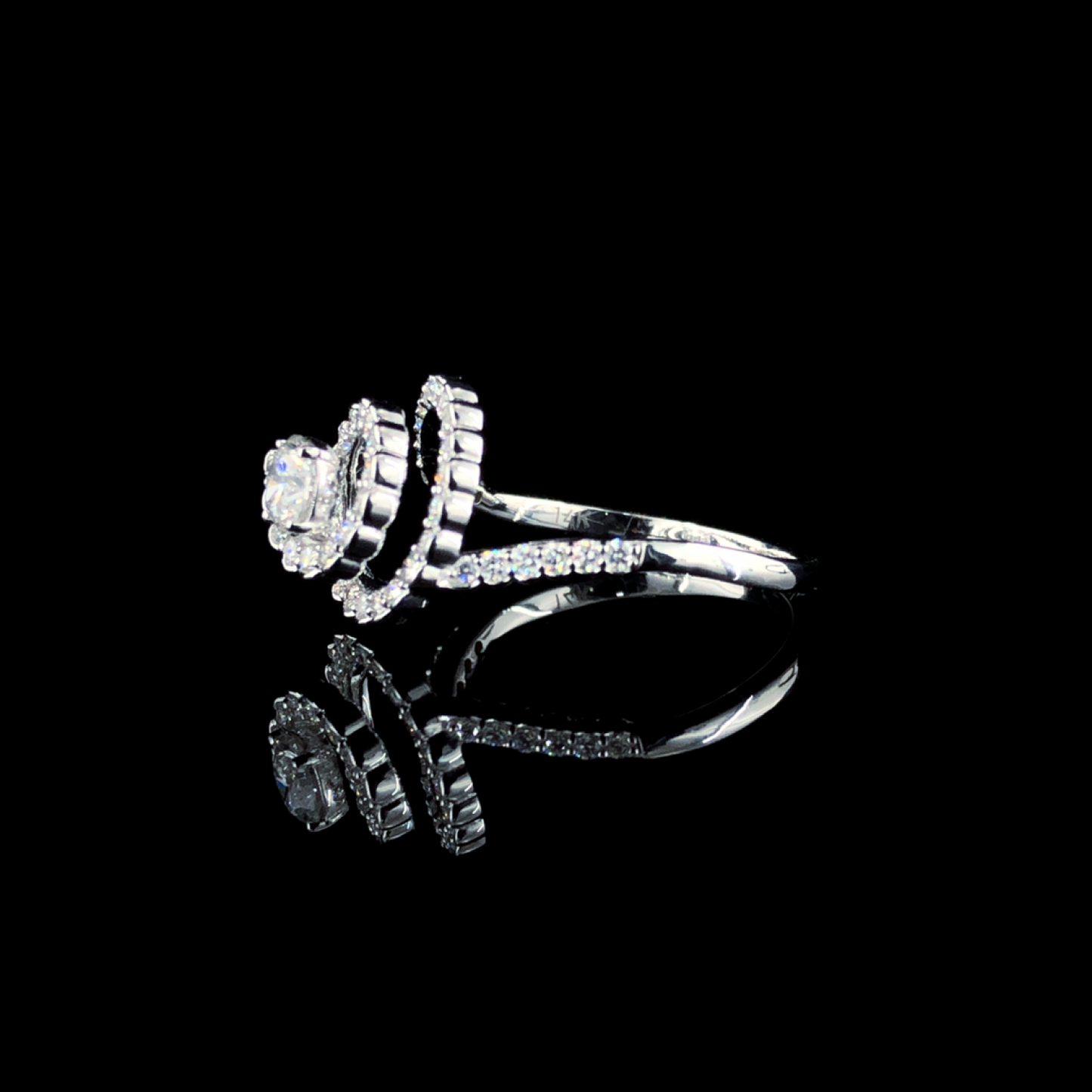 Round Cut Diamond Twisted Double Halo Engagement Ring White Gold