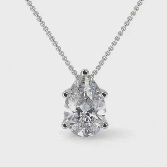 Pear Cut Diamond Pendant Necklace White Gold, 14Karat And 18Karat, Real Diamond And Lab Grown Diamond