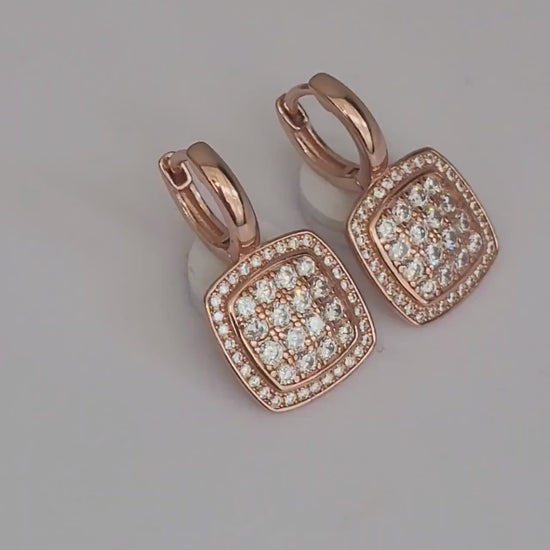 Square Crystal Diamond Earrings Rose Gold, 14Karat And 18Karat, Real Diamond And Lab Grown Diamond