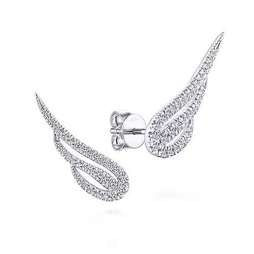 Angel Wing Gold Diamond Stud Earrings Cuff 24kdiamond