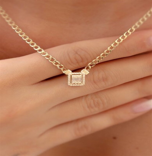 Baguette Dangle Diamond Yellow Gold Chain Necklace 24kdiamond