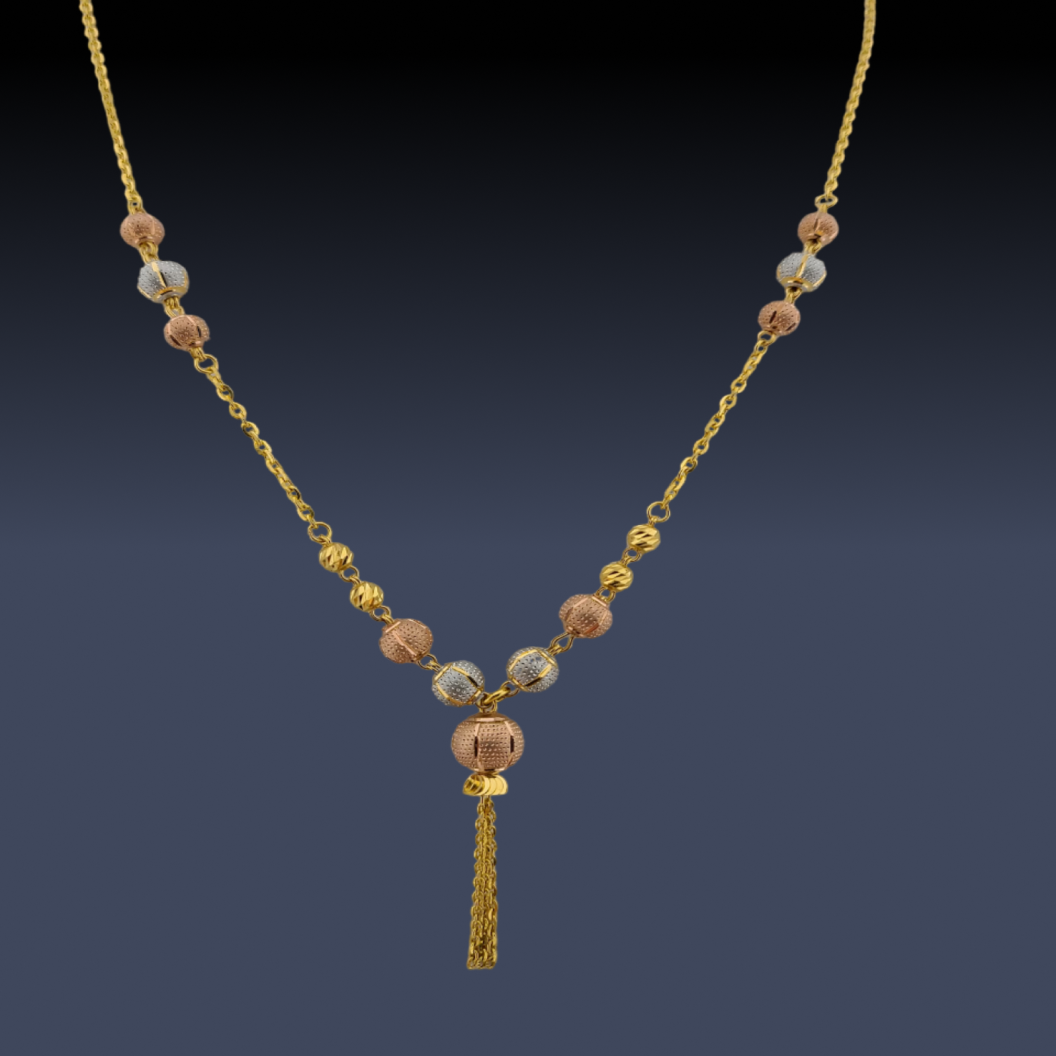 Beads Chain Three Tone Gold Chain Necklace 24kdiamond