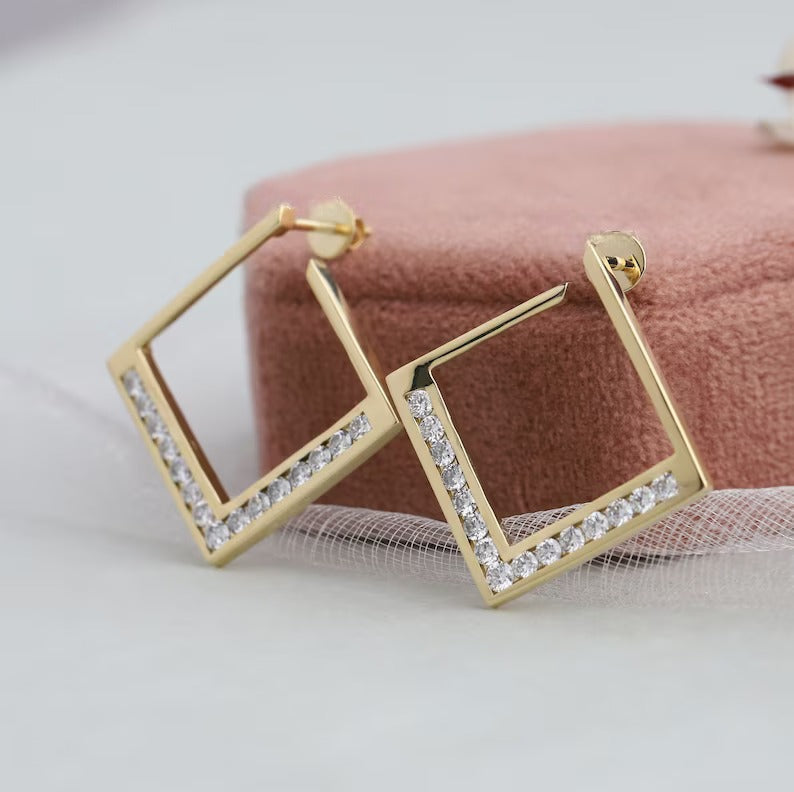Diamond Large Square Drop Earrings Yellow Gold 24kdiamond