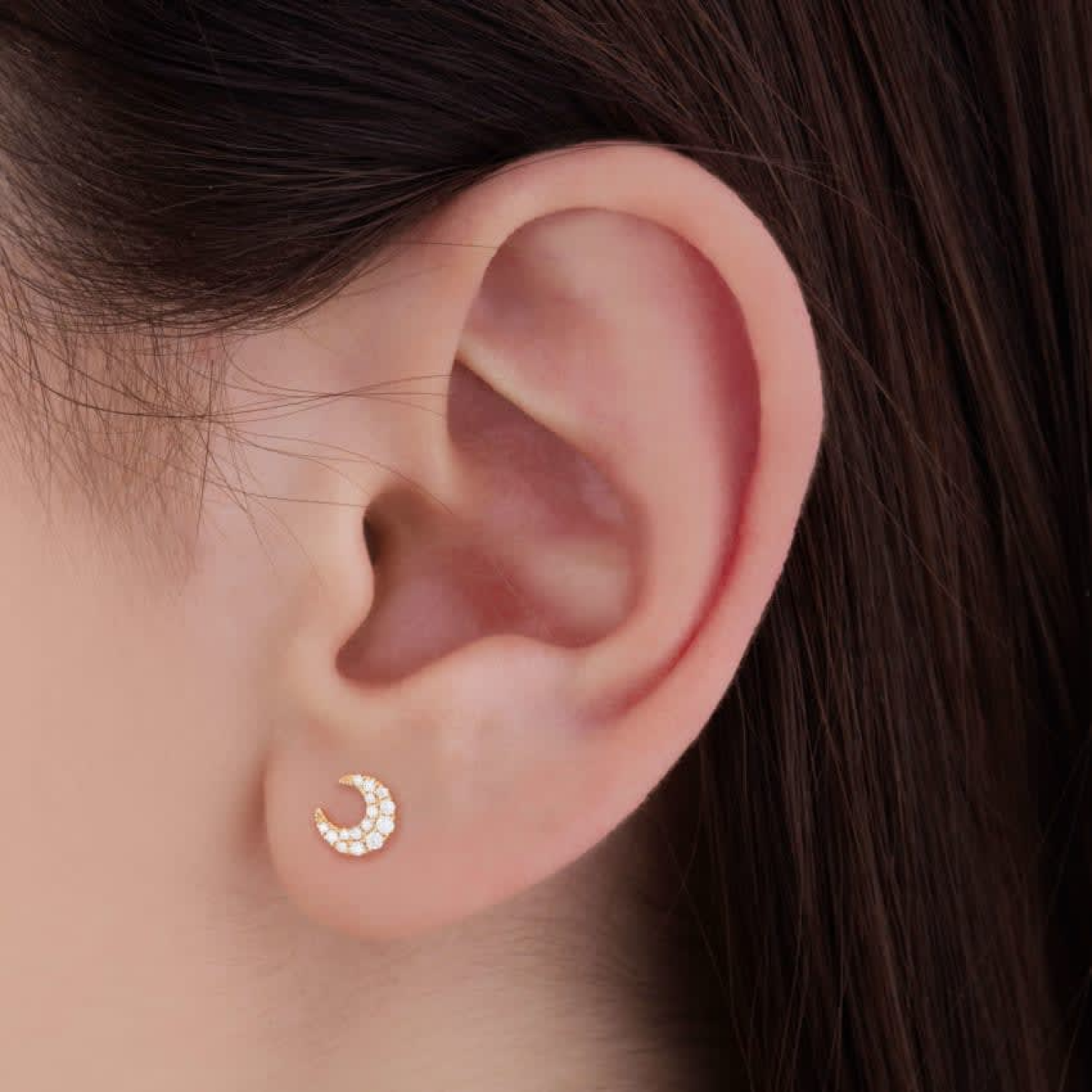 Diamond Moon Shape Threaded Nose Stud And Earrings 24kdiamond