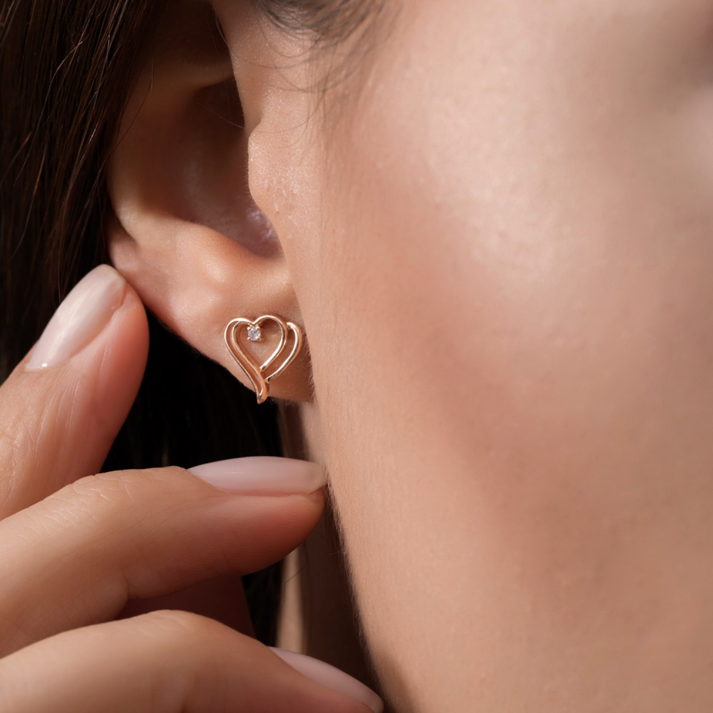 Dobule Heart Diamond Ear Stud 24kdiamond