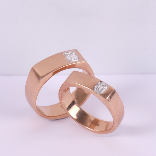 Emerald Cut Diamond Couple Ring Rose Gold 24kdiamond