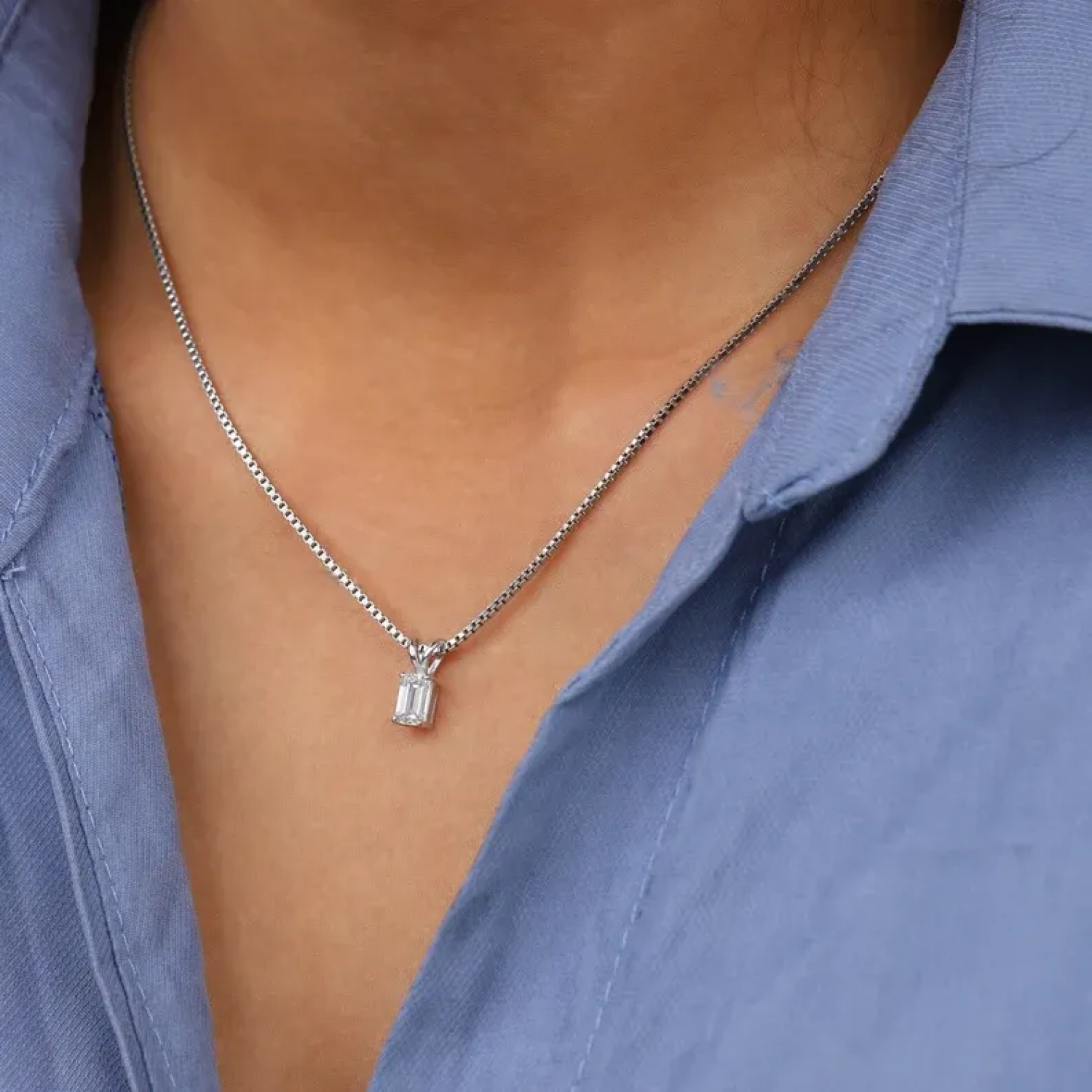 Emerald Cut Solitaire Lab Grown Diamond Necklace White Gold 24kdiamond