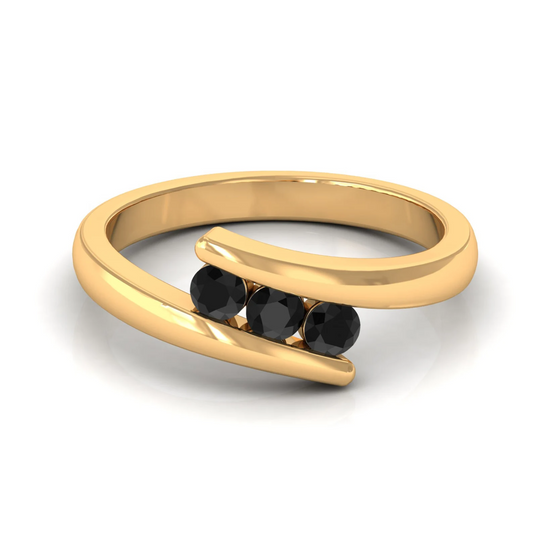 Genuine Black Diamond Three Stone Ring Yellow Gold 24kdiamond
