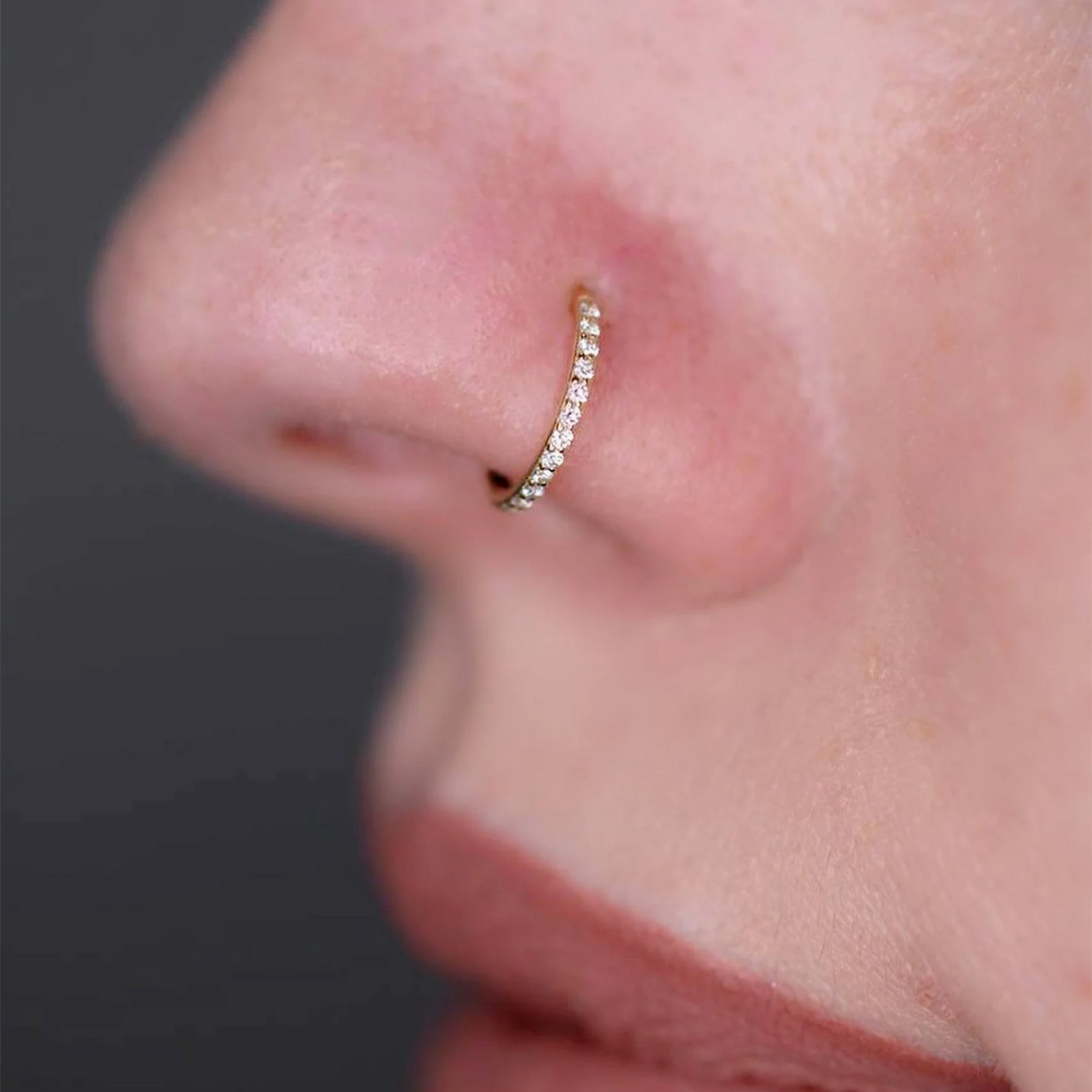 Half Eternity Pave Hinged Helix Nose Ring 24kdiamond