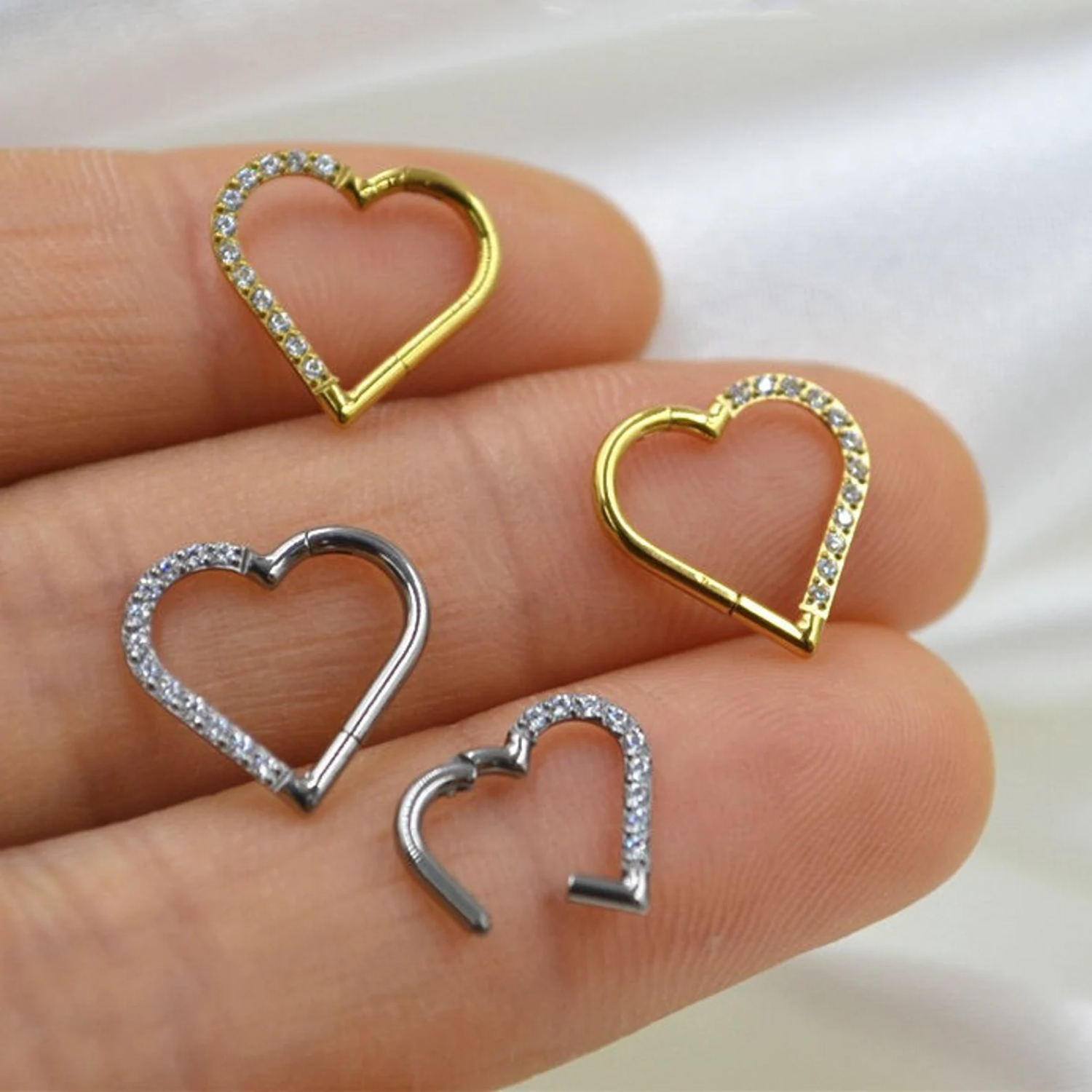Heart Daith Piercing Clicker Earrings 24kdiamond