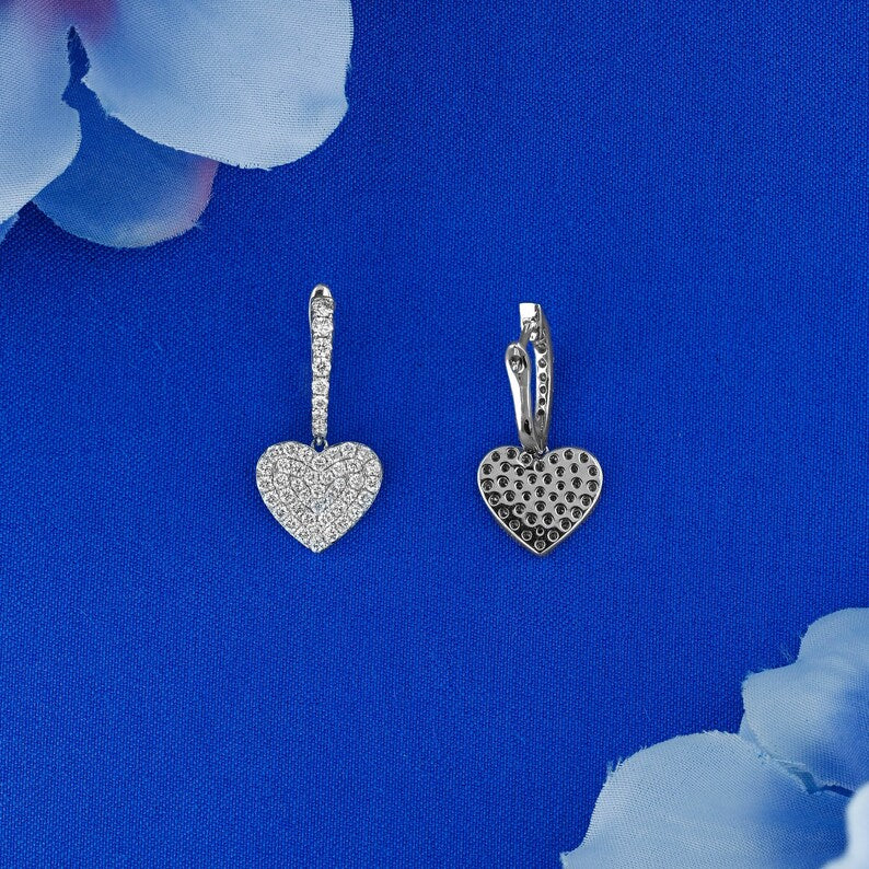 Heart Dangle Drop Diamond Earrings 24kdiamond
