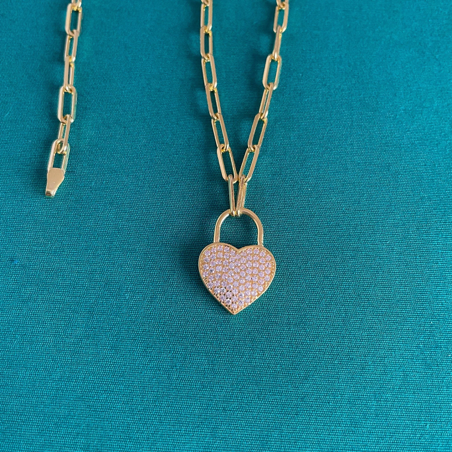 Heart Lock Pendant Necklace Yellow Gold 24kdiamond