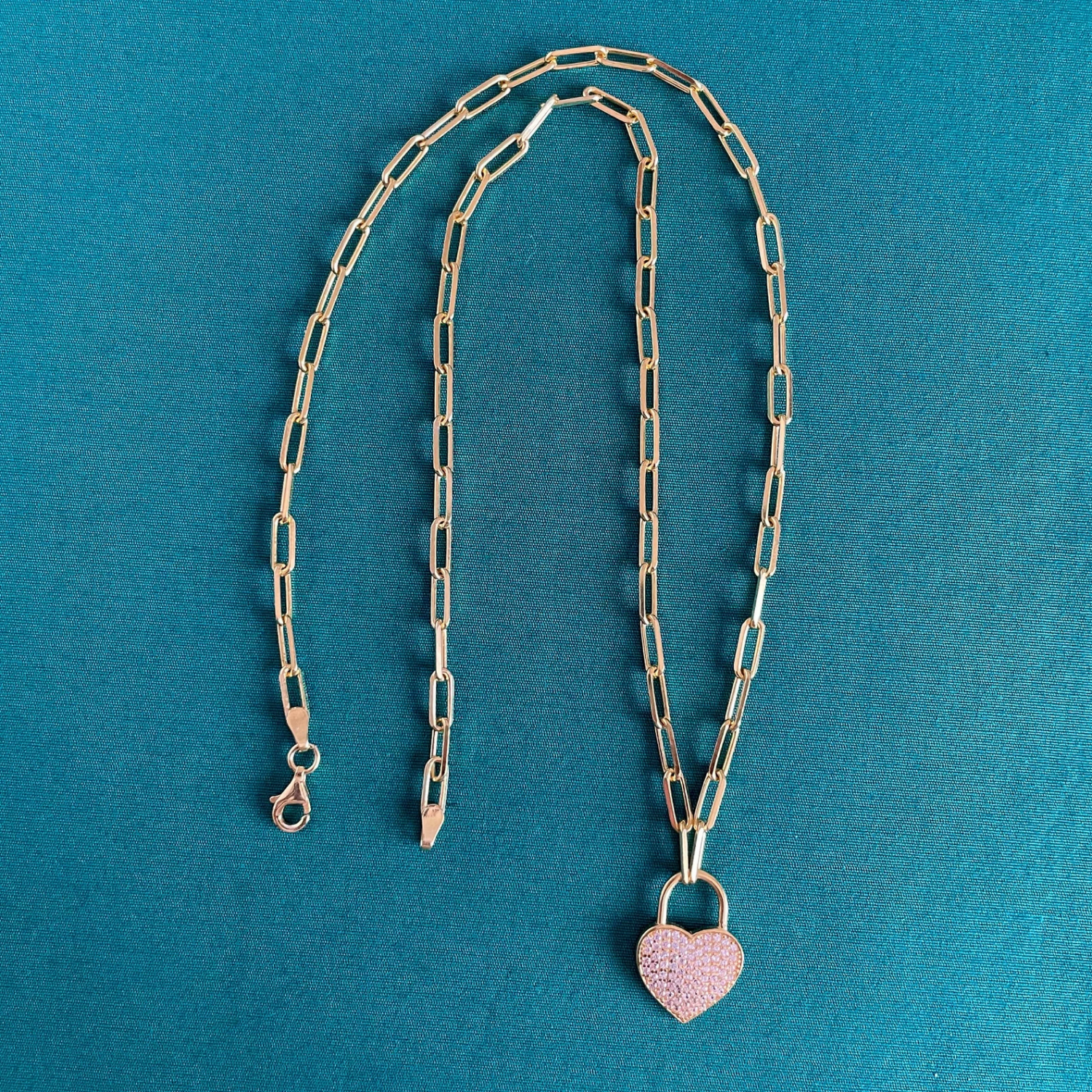 Heart Lock Pendant Necklace Yellow Gold 24kdiamond