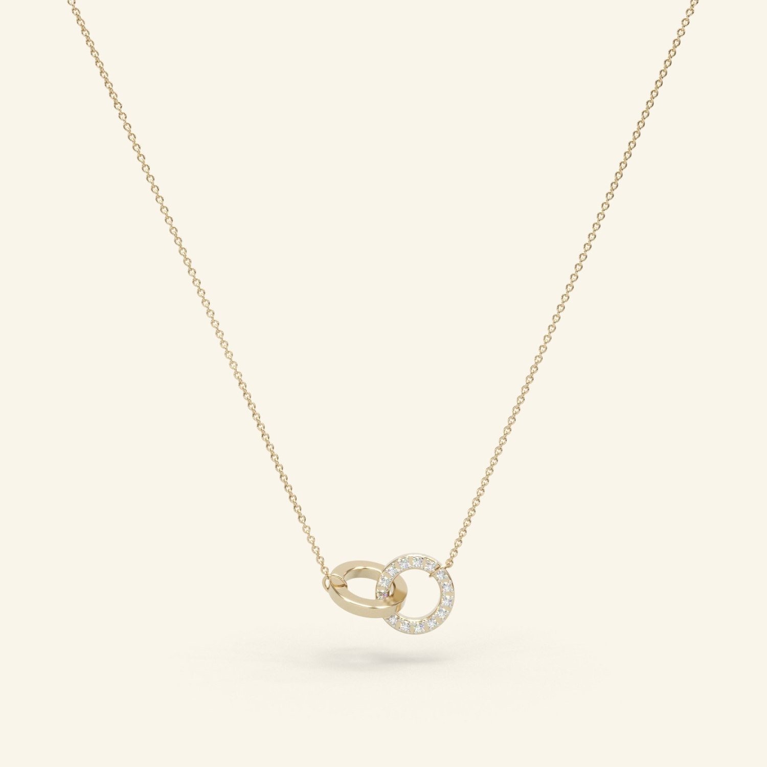 Interlocking Circle Necklace, Dainty Diamond Double Circle Necklace, 24kdiamond