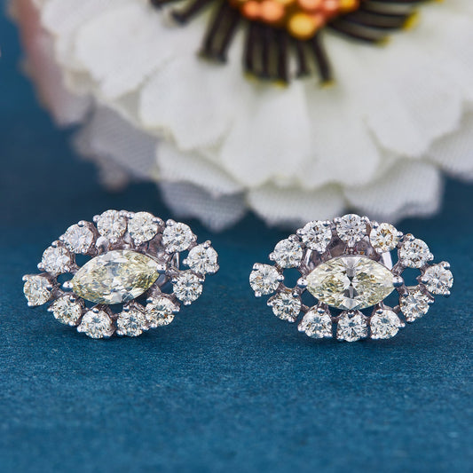 Lite Marquise And Round Diamond Stud Earrings White Gold 24kdiamond