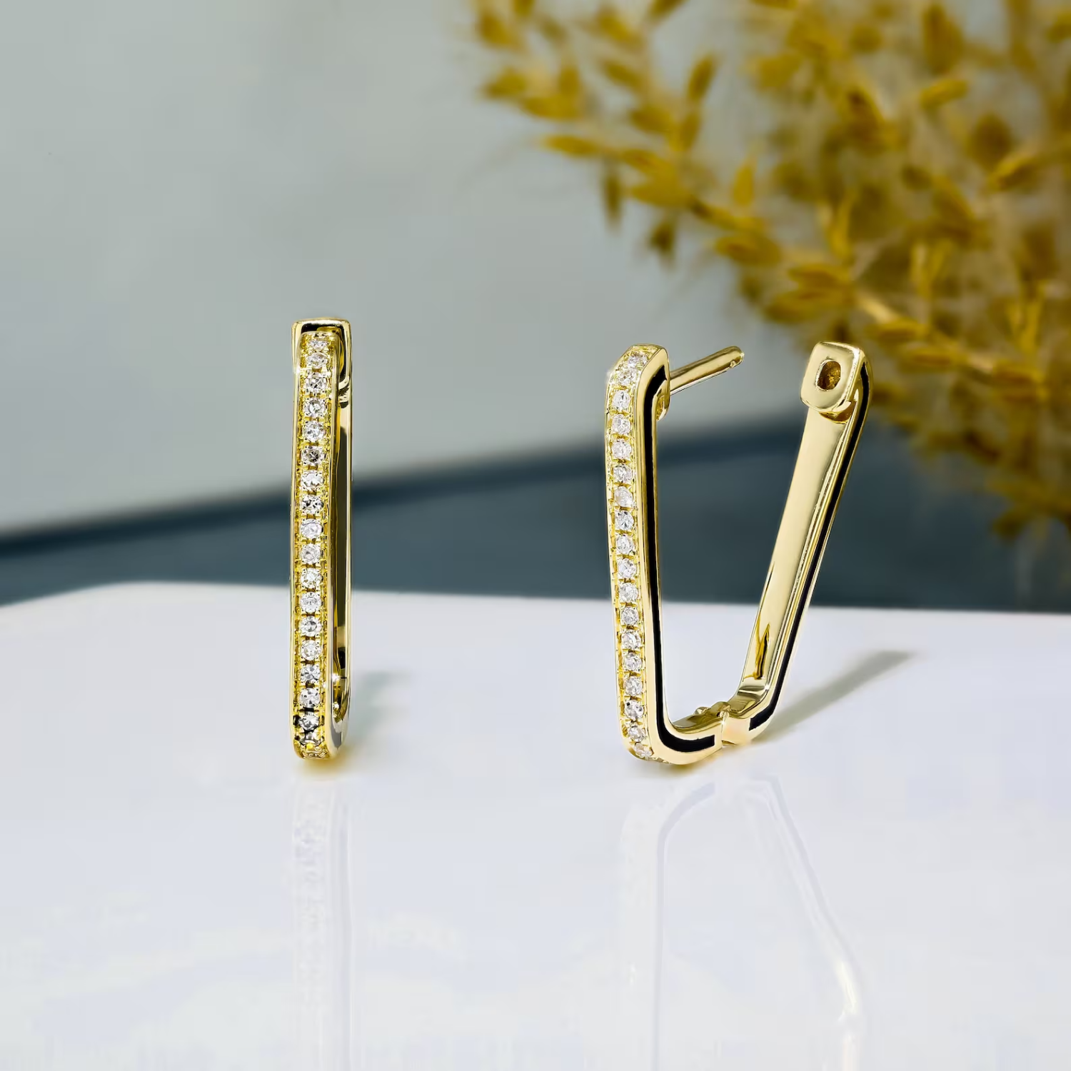 Long Bar Diamond Hoop Earrings 24kdiamond
