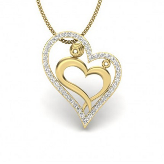 Lovely Couple Heart Diamond Necklace Yellow Gold 24kdiamond