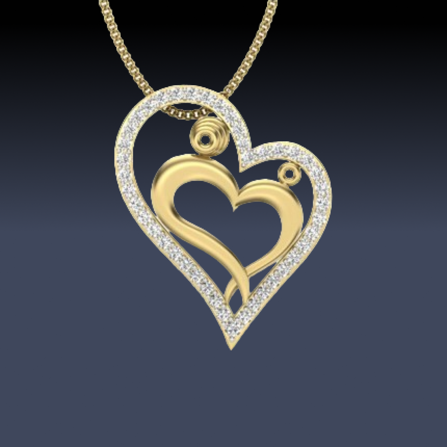Lovely Couple Heart Diamond Necklace Yellow Gold 24kdiamond
