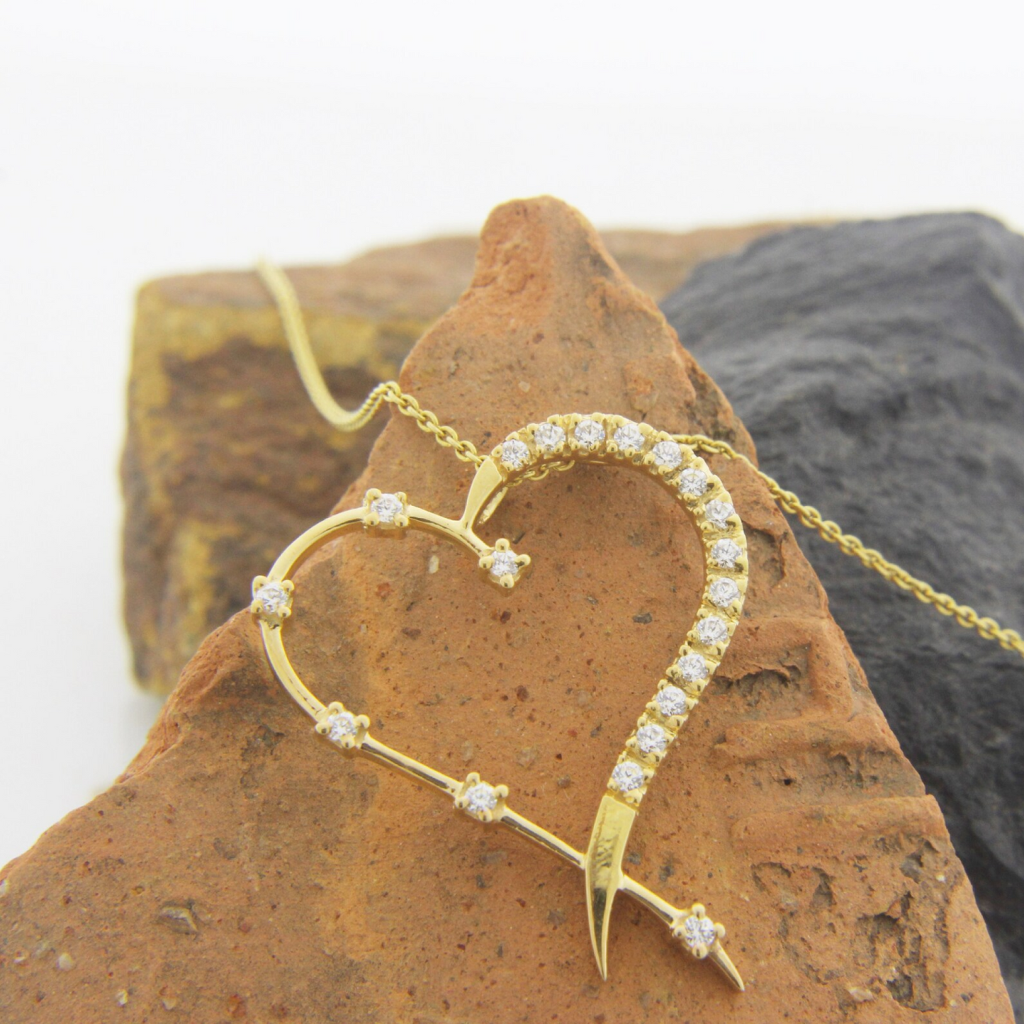 Open Heart Diamond Pendant Necklace Yellow Gold 24kdiamond