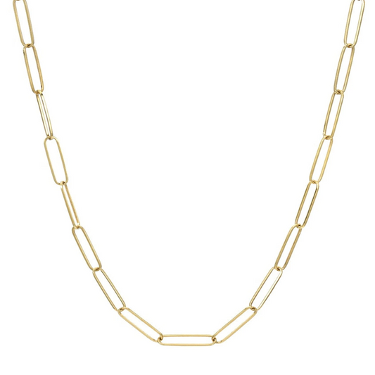 Paper Clip Chain Necklace Solid Yellow Gold 24kdiamond