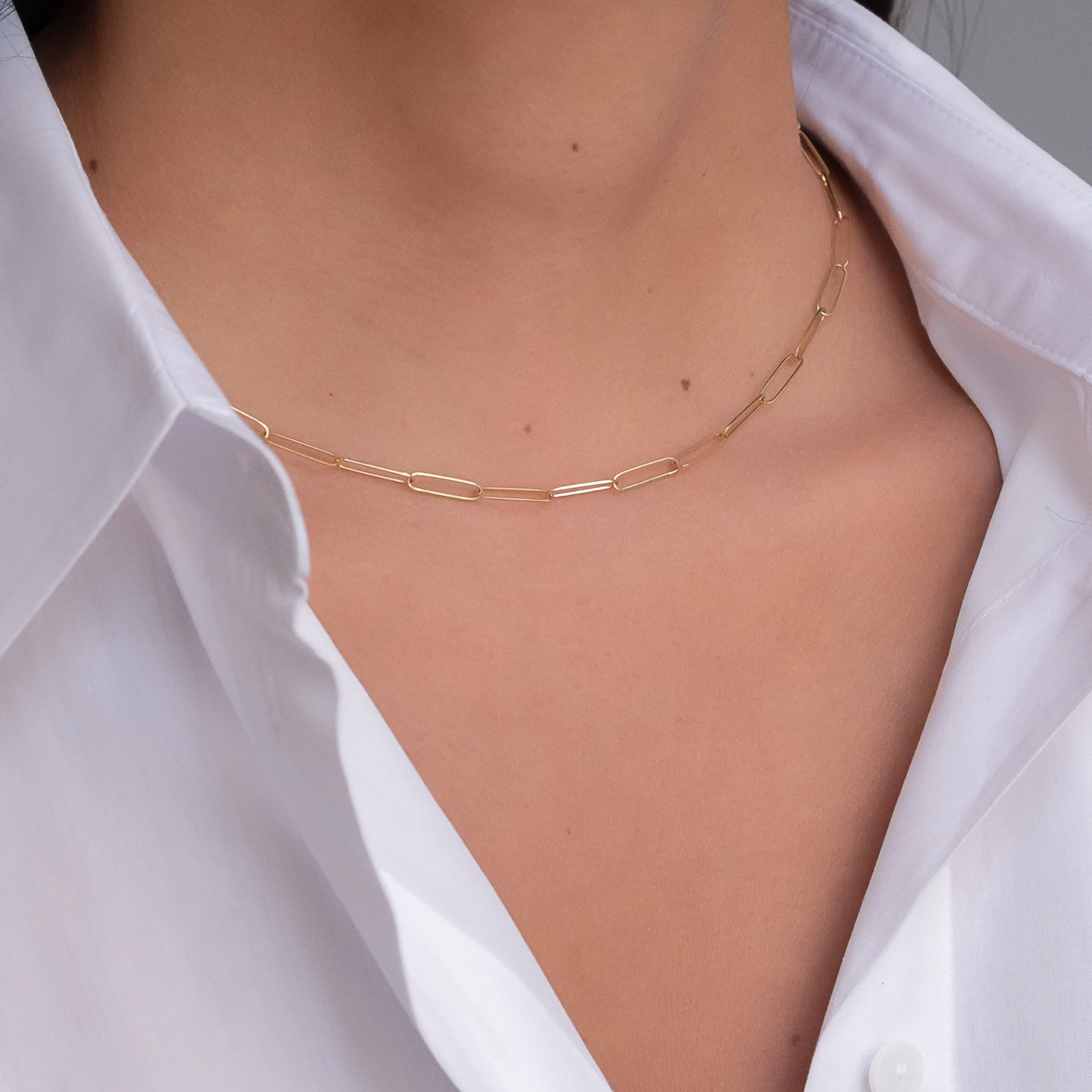Paper Clip Chain Necklace Solid Yellow Gold 24kdiamond