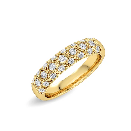 Round Cut Diamond Ring, Wedding Band Yellow Gold, 24kdiamond