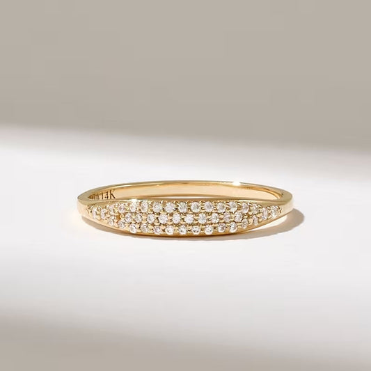 Sparkle Diamond Minimalist Dome Ring Yellow Gold 24kdiamond