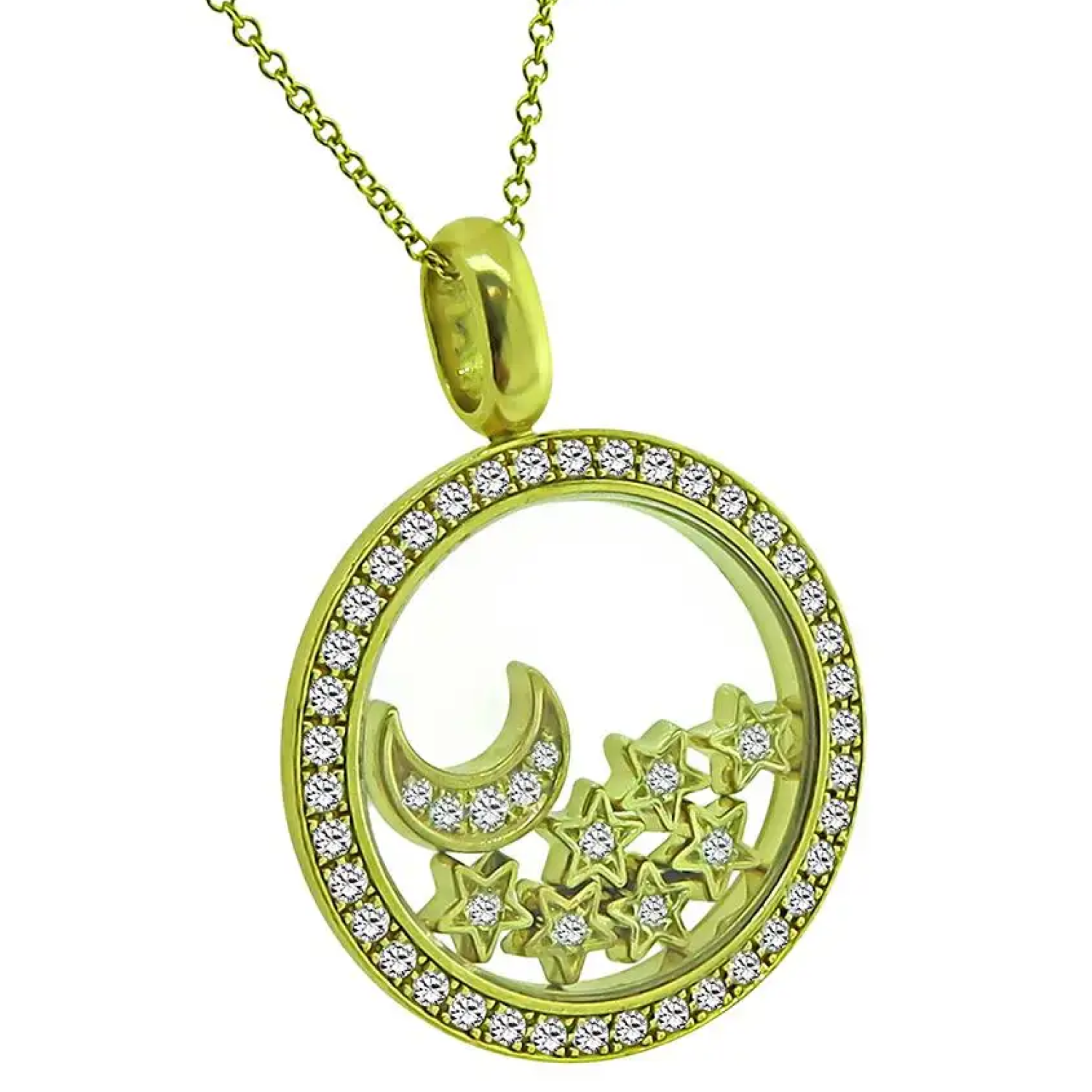 Star Moon Movable Diamond Pendant Necklace Yellow Gold 24kdiamond