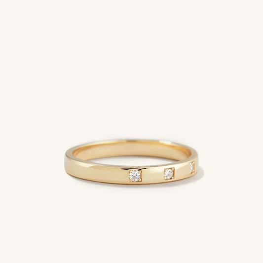 Three Diamond Simple Gorgeous Band Ring 24kdiamond