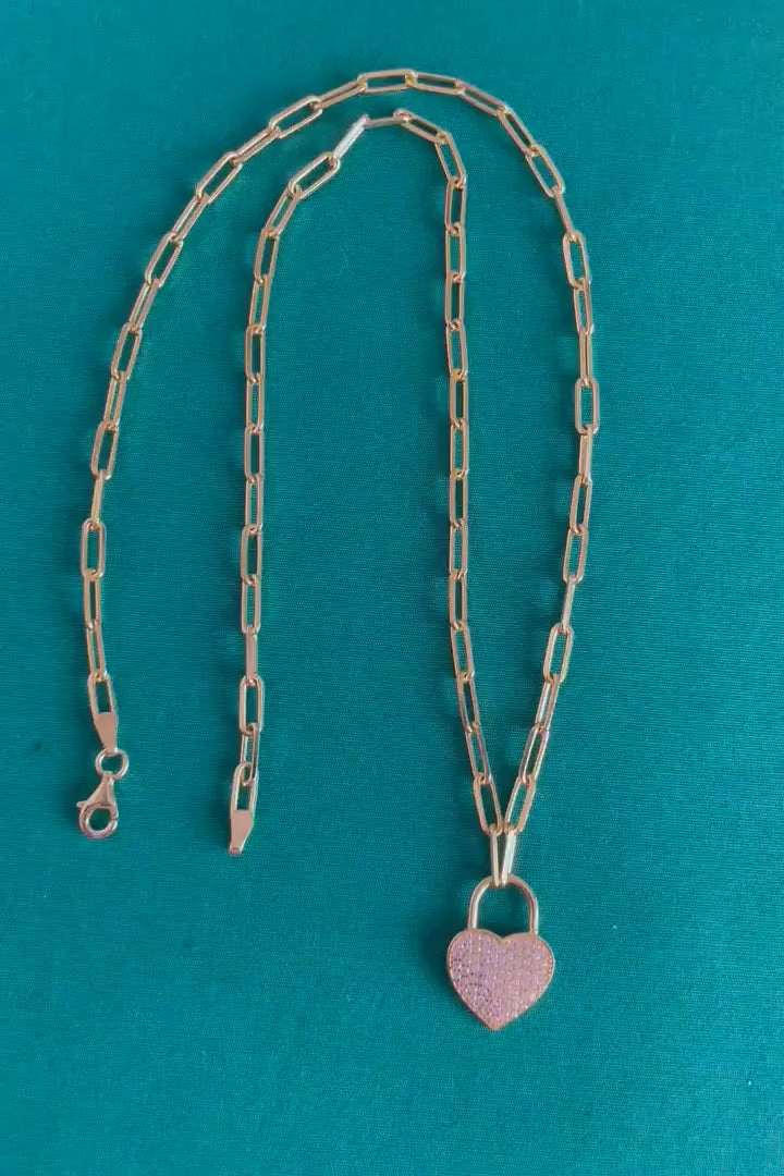 Heart Lock Pendant Necklace Yellow Gold, 14Karat And 18Karat, Real Diamond And Lab Grown Diamond